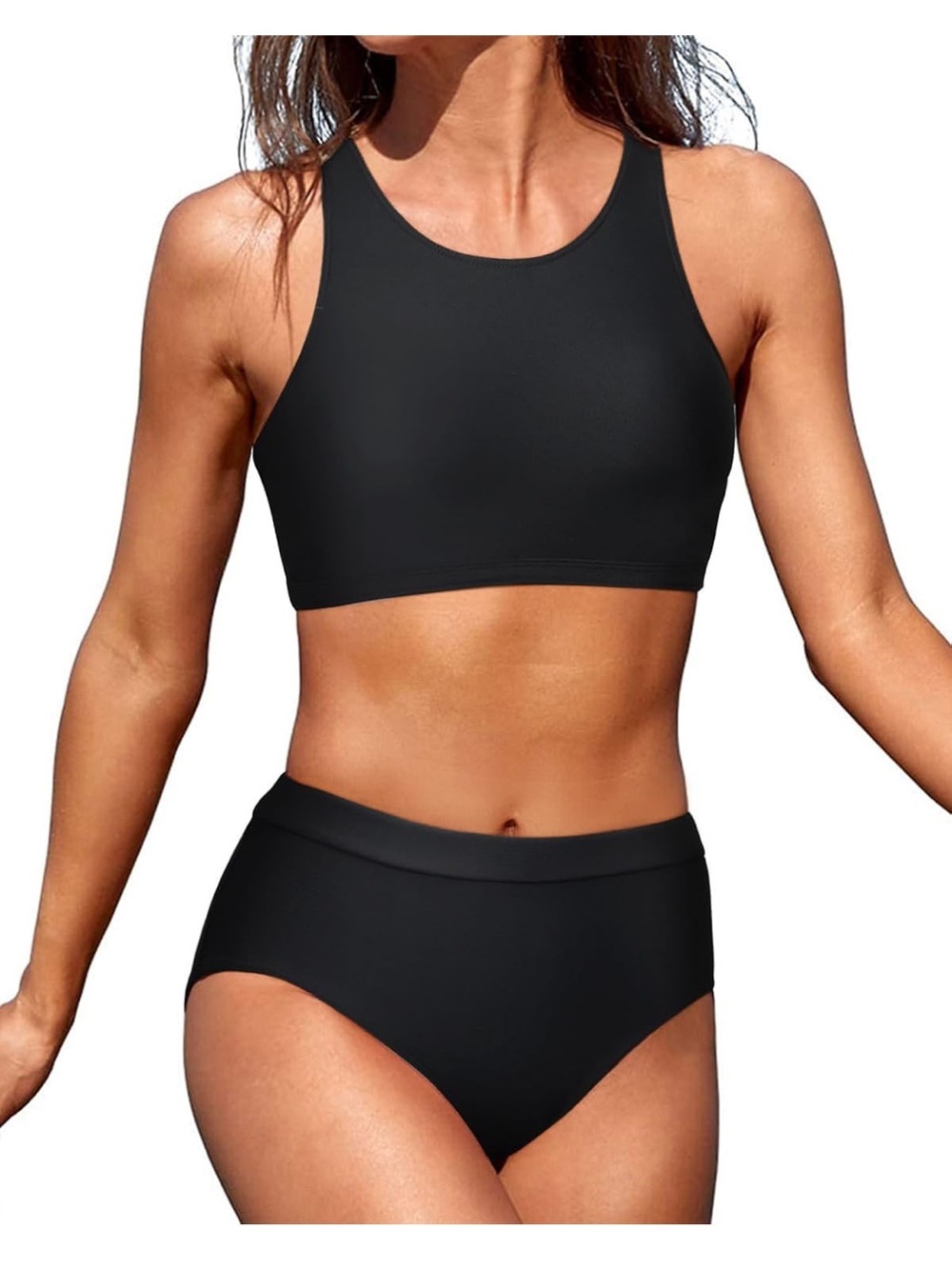 High Waisted Bikini Two Piece Swimsuits High Neck Crop Top L 1156/bb6